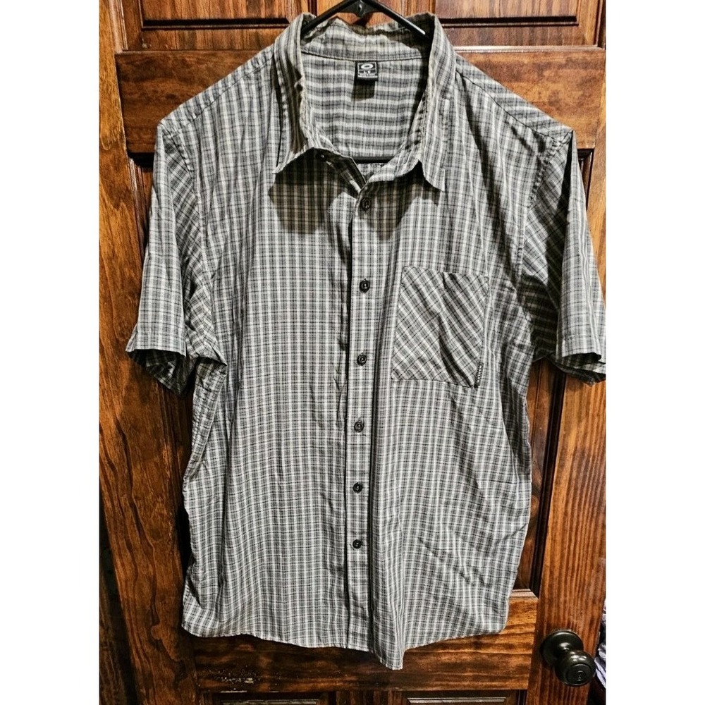 Oakley Plaid Button Up Short Sleeve Mens Casual Shirt Grey Large 401510OVT